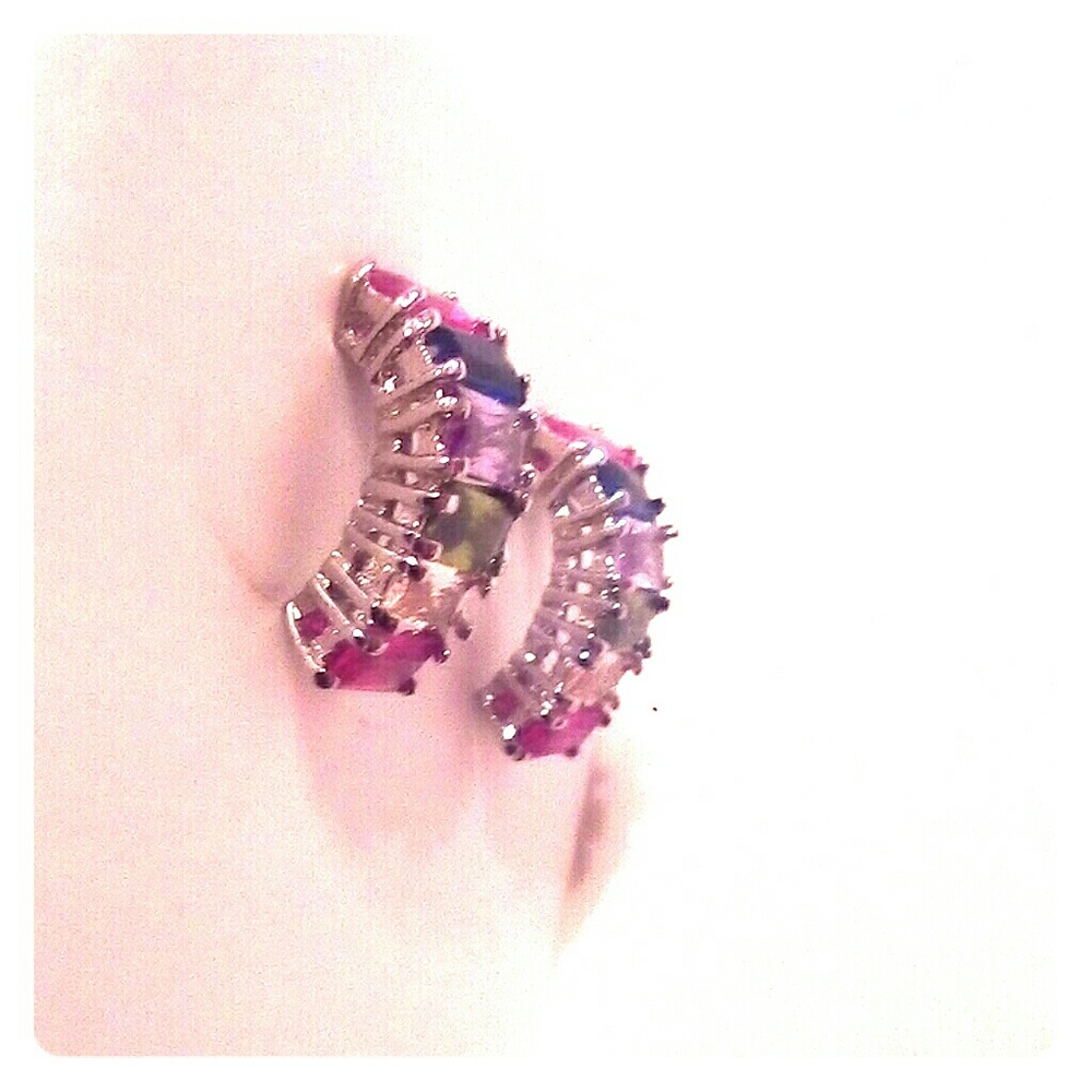 New directions multi colored rhinestone earrings - Picture 2 of 6